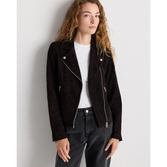 Quince Jackets & Blazers - Quince 100% Suede Biker Jacket Charcoal Black Size L Goat Leather Classic NWT